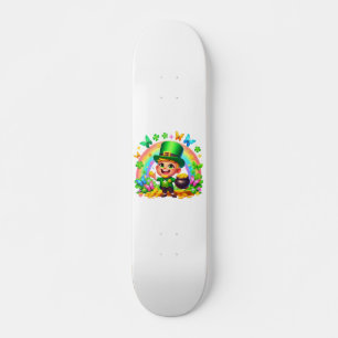 Schattigee Regenboog Leprechaun met Goud Persoonlijk Skateboard