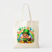 Schattigee Regenboog Leprechaun met Goud Tote Bag (Voorkant)