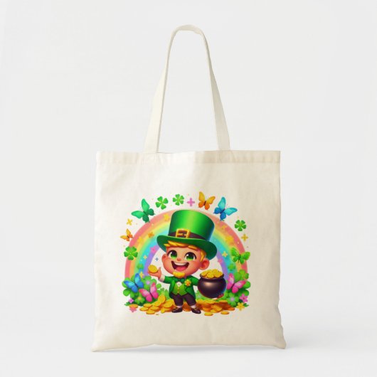 Schattigee Regenboog Leprechaun met Goud Tote Bag (Voorkant)