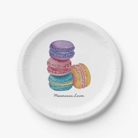 Schattigee regenboog macarons in Waterverf papier  Papieren Bordje (Voorkant)