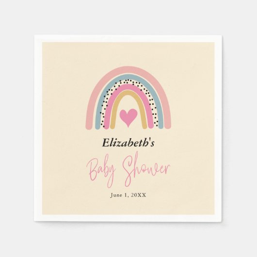 Schattigee regenboog met hart meisje Baby shower Servet (Voorkant)