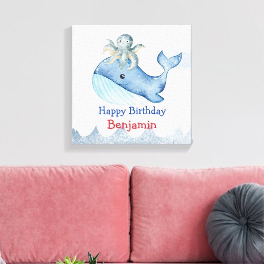 Schattigee regenboog octopus Walvis Verjaardagsfee Canvas Afdruk (Insitu (Woonkamer))