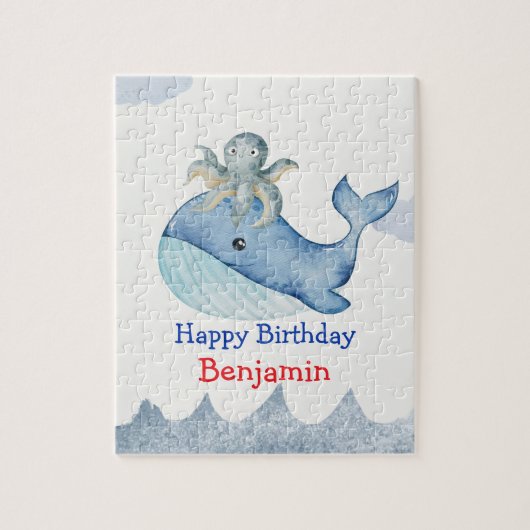 Schattigee regenboog octopus Walvis Verjaardagsfee Legpuzzel (Verticaal)
