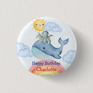 Schattigee regenboog octopus Walvis Verjaardagsfee Ronde Button 3,2 Cm