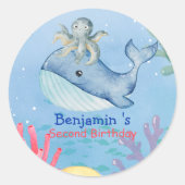 Schattigee regenboog octopus Walvis Verjaardagsfee Ronde Sticker (Voorkant)