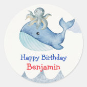 Schattigee regenboog octopus Walvis Verjaardagsfee Ronde Sticker (Voorkant)