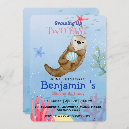 Schattigee regenboog Otter Scallops 2e verjaardags Kaart (Voorkant / Achterkant)