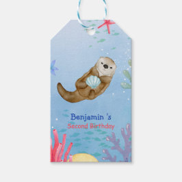 Schattigee regenboog Otter Scallops Verjaardagsfee Cadeaulabel