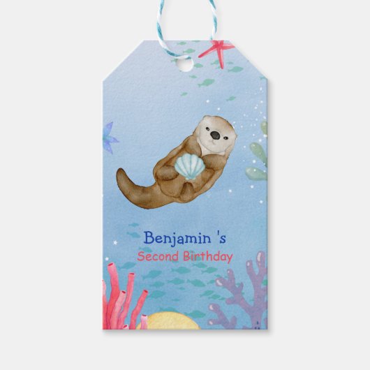 Schattigee regenboog Otter Scallops Verjaardagsfee Cadeaulabel (Voorkant)
