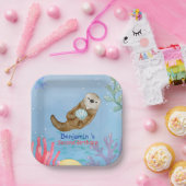 Schattigee regenboog Otter Scallops Verjaardagsfee Papieren Bordje (Feest)