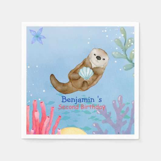 Schattigee regenboog Otter Scallops Verjaardagsfee Servet (Voorkant)