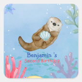 Schattigee regenboog Otter Scallops Verjaardagsfee Vierkante Sticker (Voorkant)