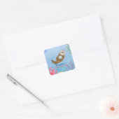 Schattigee regenboog Otter Scallops Verjaardagsfee Vierkante Sticker (Envelop)