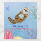 Schattigee regenboog Otter Scallops Verjaardagsfee Wijn Etiket (Enkel label)