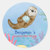 Schattigee regenboog Otter Scallops zee Verjaardag Ronde Sticker (Voorkant)