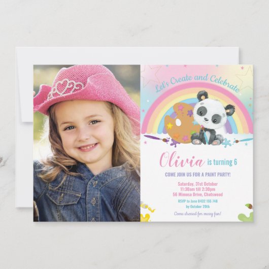 Schattigee Regenboog Panda Art Party Verjaardagsfo Kaart (Voorkant)