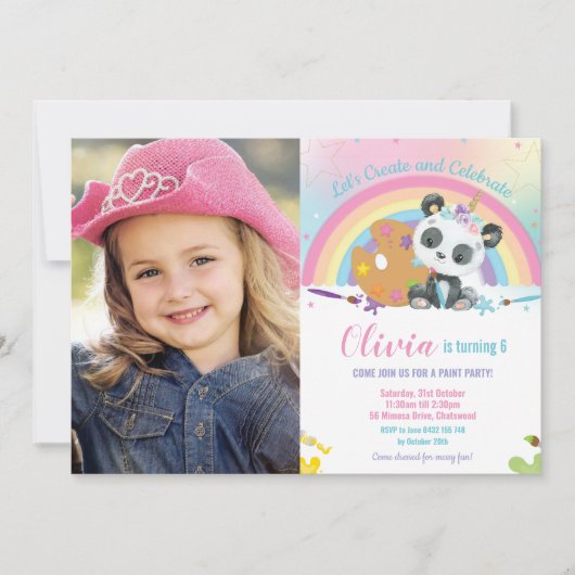 Schattigee Regenboog Panda Art Party Verjaardagsfo Kaart (Voorkant)