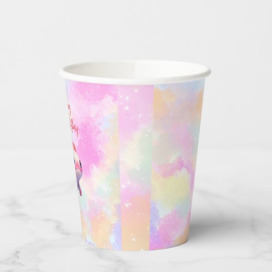 Schattigee regenboog roze axolotl meisje verjaarda papieren bekers (Links)