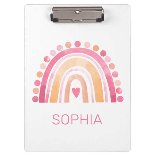 Schattigee regenboog, roze boho waterverf klembord (Voorkant)