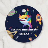 Schattigee regenboog Shark Galaxy Rocket verjaarda Bedankjes Labels (Achterkant)
