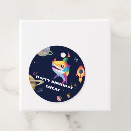 Schattigee regenboog Shark Galaxy Rocket verjaarda Bedankjes Labels (In situ)