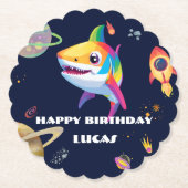 Schattigee regenboog Shark Galaxy Rocket verjaarda Kartonnen Onderzetters (Voorkant)