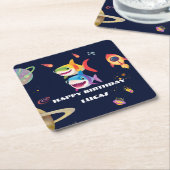 Schattigee regenboog Shark Galaxy Rocket verjaarda Kartonnen Onderzetters (Schuin)