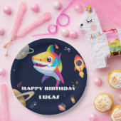 Schattigee regenboog Shark Galaxy Rocket verjaarda Papieren Bordje (Feest)