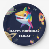 Schattigee regenboog Shark Galaxy Rocket verjaarda Papieren Bordje (Voorkant)