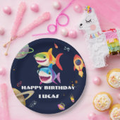 Schattigee regenboog Shark Galaxy Rocket verjaarda Papieren Bordje (Feest)