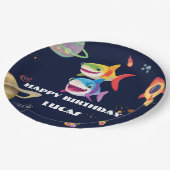 Schattigee regenboog Shark Galaxy Rocket verjaarda Papieren Bordje (Gekanteld)