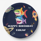 Schattigee regenboog Shark Galaxy Rocket verjaarda Papieren Bordje (Voorkant)