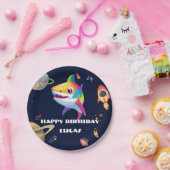 Schattigee regenboog Shark Galaxy Rocket verjaarda Papieren Bordje (Feest)