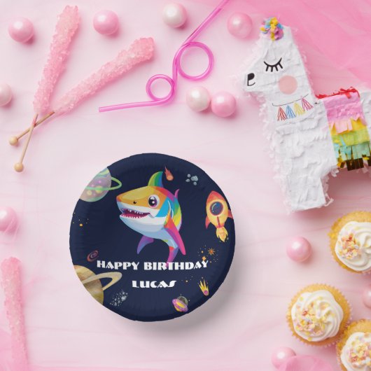 Schattigee regenboog Shark Galaxy Rocket verjaarda Papieren Kommen (Feest)
