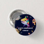 Schattigee regenboog Shark Galaxy Rocket verjaarda Ronde Button 3,2 Cm (Voorkant /achterkant)