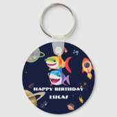 Schattigee regenboog Shark Galaxy Rocket verjaarda Sleutelhanger (Voorkant)