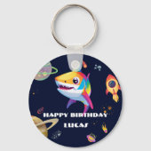 Schattigee regenboog Shark Galaxy Rocket verjaarda Sleutelhanger (Voorkant)