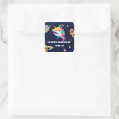 Schattigee regenboog Shark Galaxy Rocket verjaarda Vierkante Sticker (Tas)