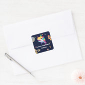 Schattigee regenboog Shark Galaxy Rocket verjaarda Vierkante Sticker (Envelop)