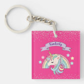 Schattigee Regenboog & Sparkly Eenhoorn Heet Roze  Sleutelhanger (voorkant)