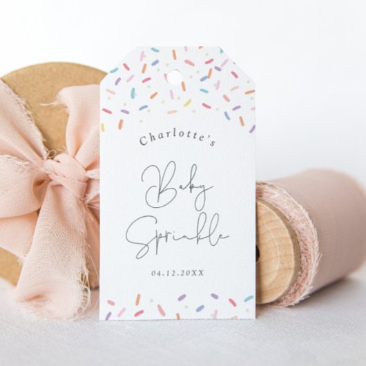 Schattigee Regenboog Sprinkles Baby Sprinkle Showe Cadeaulabel