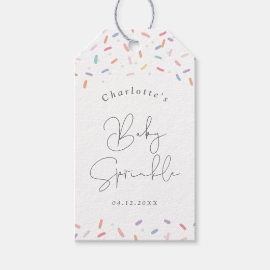 Schattigee Regenboog Sprinkles Baby Sprinkle Showe Cadeaulabel (Voorkant)