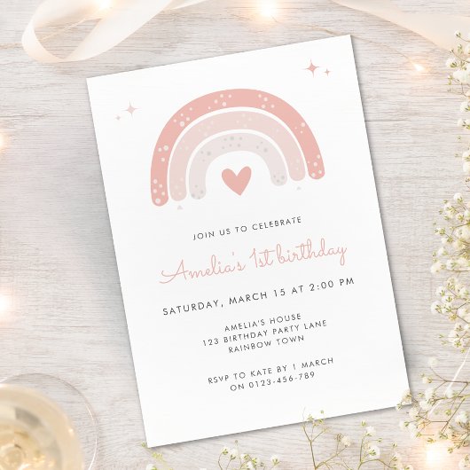 Schattigee Regenboog Waterverf 1e Verjaardag Kaart