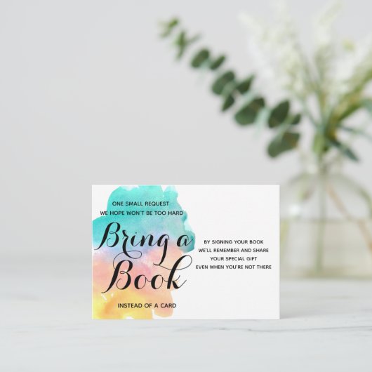 Schattigee regenboog waterverf baby Breng een boek Informatiekaartje (Staand voorkant)