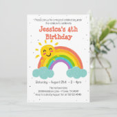 Schattigee regenboog wolken kinderen verjaardag kaart (Staand voorkant)