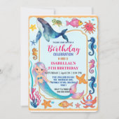 Schattigee regenboog zeemeermin schildpad walvis v save the date (Voorkant)