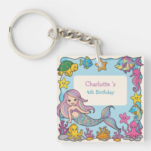 Schattigee Regenboog zeemeermin vis schildpad ster Sleutelhanger (voorkant)