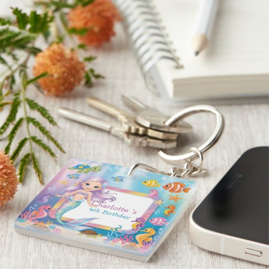 Schattigee Regenboog zeemeermin vis schildpad ster Sleutelhanger (Voorkant Rechts)