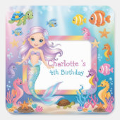 Schattigee Regenboog zeemeermin vis schildpad ster Vierkante Sticker (Voorkant)