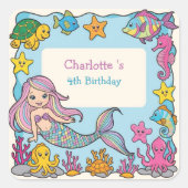 Schattigee Regenboog zeemeermin vis schildpad ster Vierkante Sticker (Voorkant)